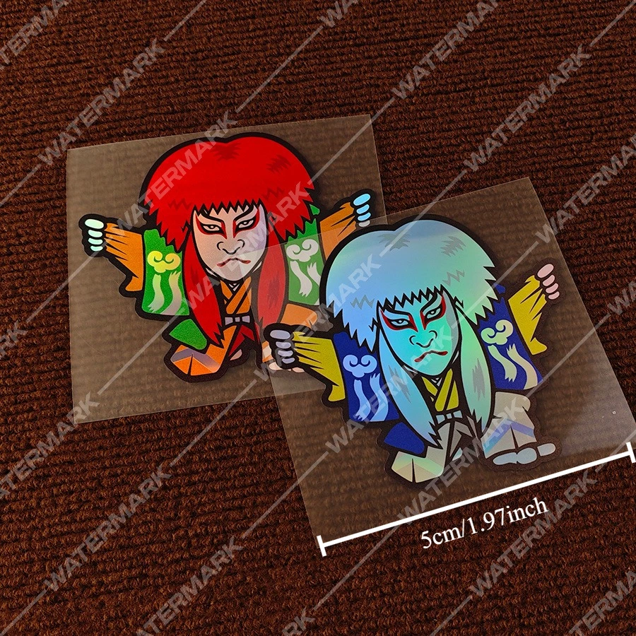 Japanese Kabuki Character Holographic Stickers, Reflective Traditional Performer Vinyl Decals