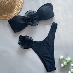 3D Flower Bandeau Bikinis Sets Swimwear Thong Sexy Swimsuit Women High Cut Bathing Swimming Wear Suit Bikinis 2026 De Muejr