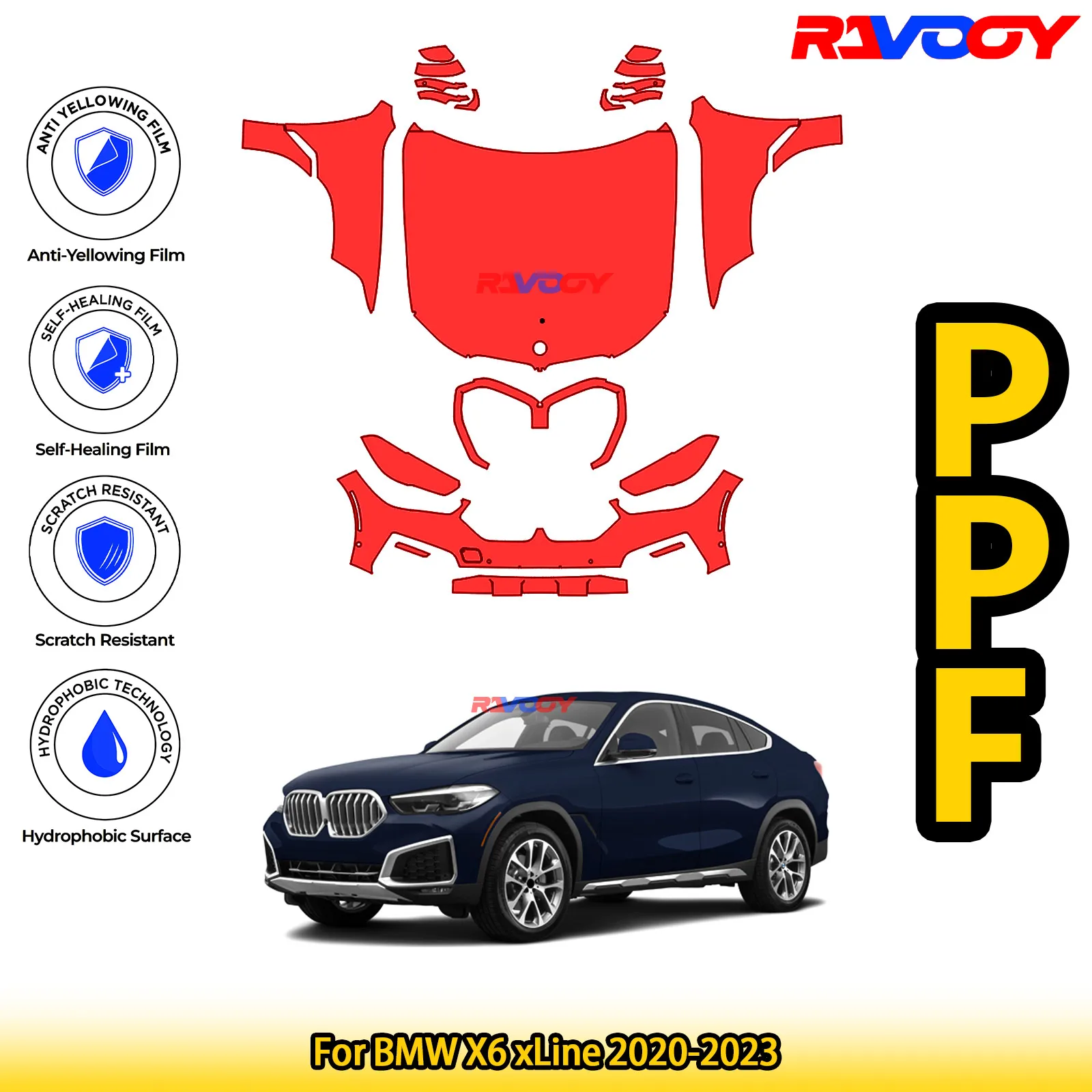 

Для BMW X6 xLine 2020-2023 глянцевая матовая черная предварительно вырезанная передняя защитная пленка PPF Kit