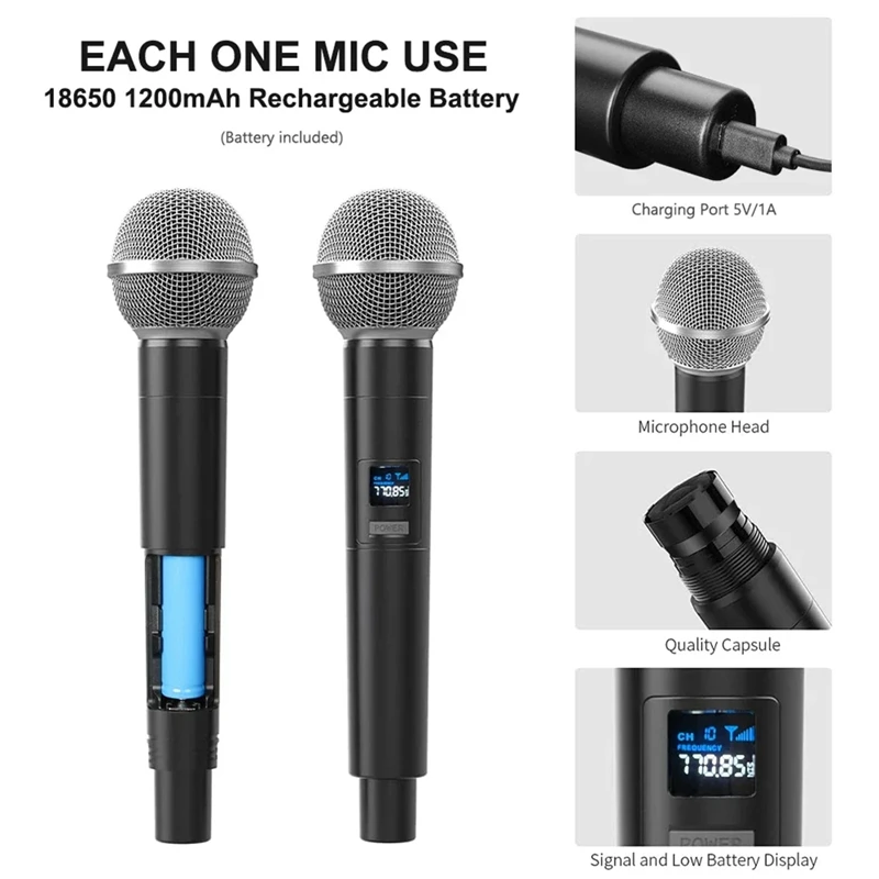 New-New Wireless Dual Handheld VHF Dynamic Microphone Karaoke Microphone With Receiver For Wedding Party Speech Church Club