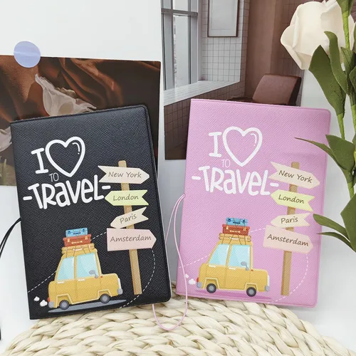 I Love Travel Pu 가죽 여권 커버 케이스, 거치대 지갑, 남녀공용 여행 액세서리, 1 개 