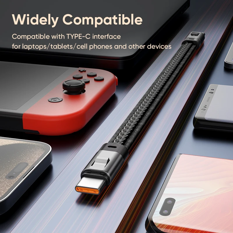 240W Mobile Fast Charging Cable Type-C to Type-C Keychain Anti Loss Hanging Rope 48V5A Short Line Laptop Tablet Charging Cable image 6