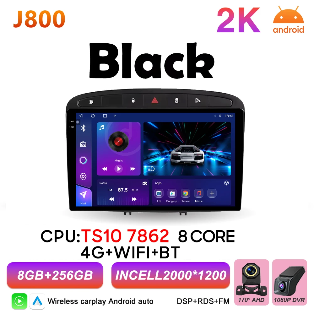 Android 16 autoradio voor Peugeot 308 308SW 408 2007 2008 2009 2010 2011 - 2020 Carplay Video Head Unit Autoradio RSD 2k scherm