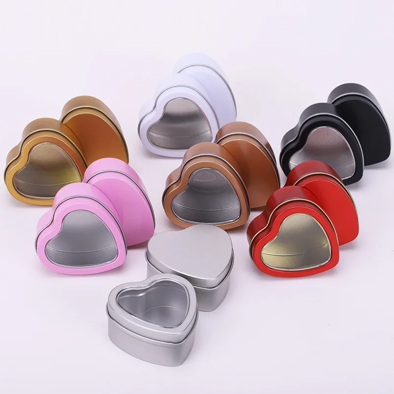 50pcs 1.5oz Heart Shaped Empty Golden Metal Tin Cans with Clear Window Lids for Candle Making, Candies, Gifts & Treasures