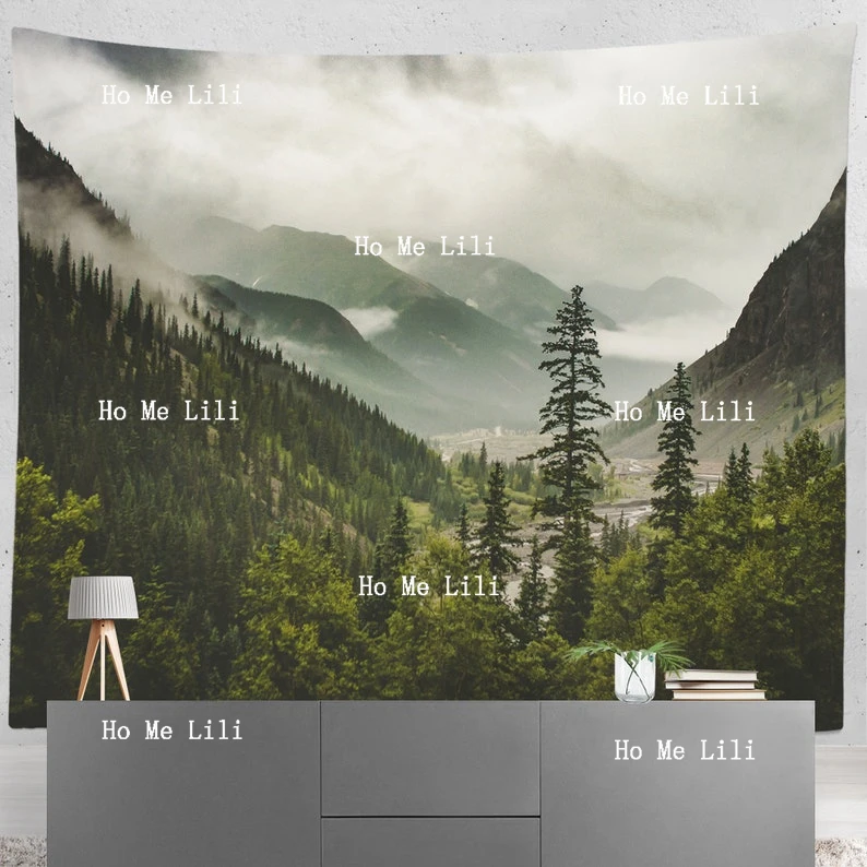 Mountain Wall Tapestry Green Forest Epic View Nature Tapestries Foggy Valley Bedroom Decor