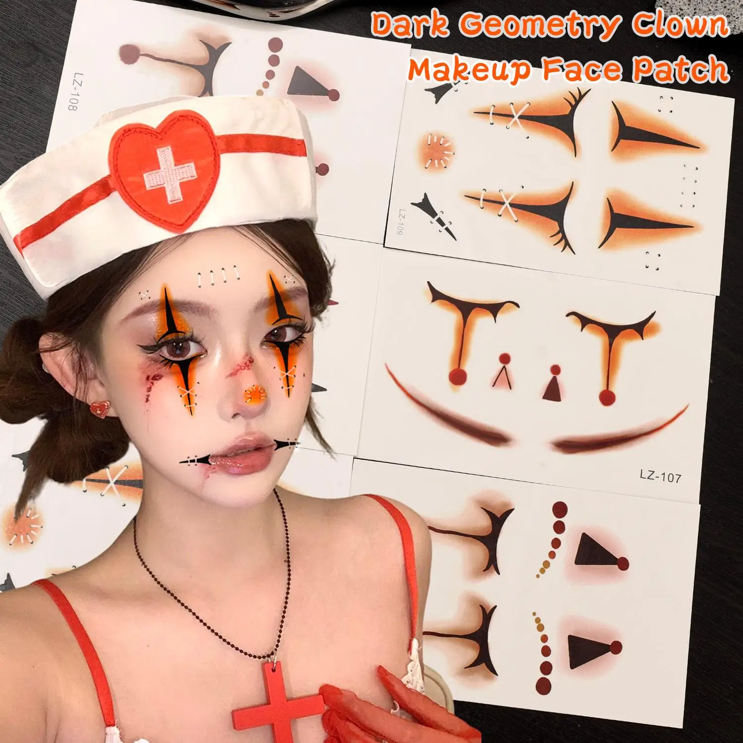 Halloween Joker Horror Face Temporary Tattoo Stickers Poker Long Lasting Face Transfer Tattoos for Carnival Cosplay Party Makeup