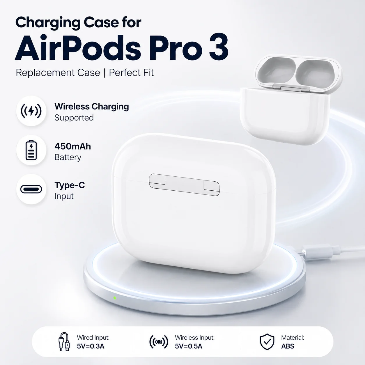 Wireless Earbuds Charging Box Replacement for Airpods Pro 3 TWS Earbuds Charging Case LED Indicator 450mAh Battery