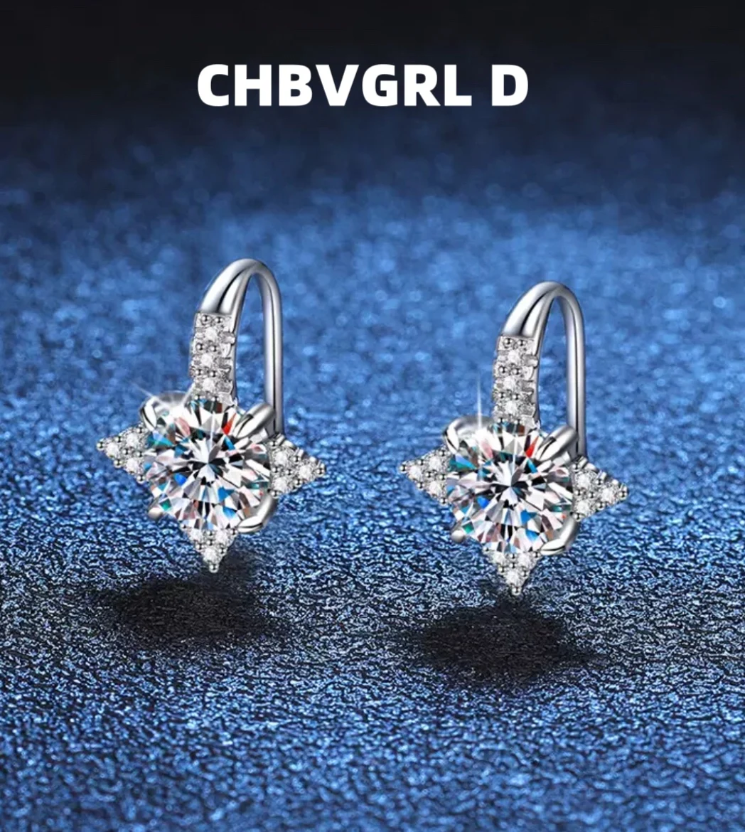 

[Shine] S925 sterling silver earrings, moissanite earrings, luxurious temperament ear hooks, 1-carat D-color moissanite earrings