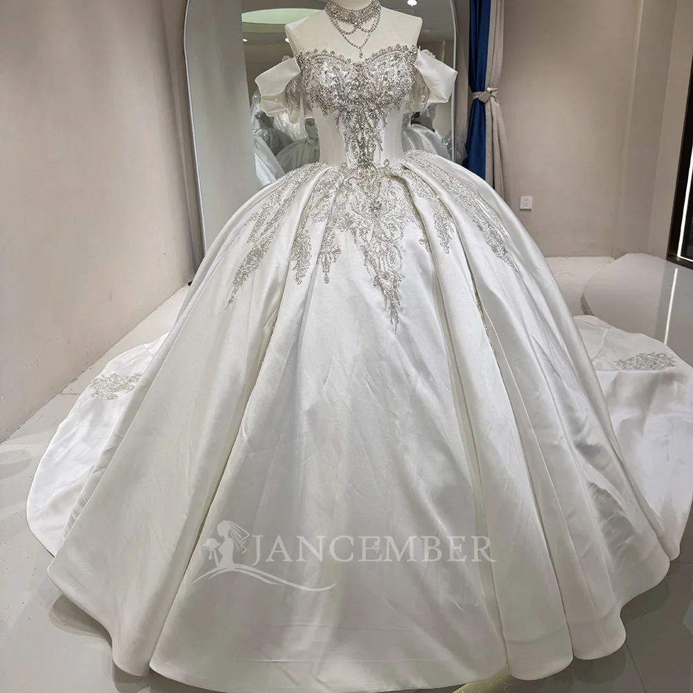 Доступное пляжное свадебное платье 2025 года, бальное платье с овальным вырезом, атласное платье невесты с бисером, на шнуровке сзади, платье принцессы по индивидуальному заказу, Vestido de Noiva