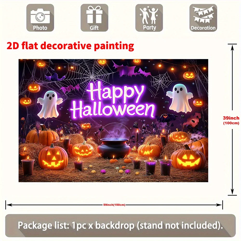 Ein Halloween-Hintergrundbanner aus Polyester mit erschreckenden Kürbis- und Geistermotiven – Detail 3