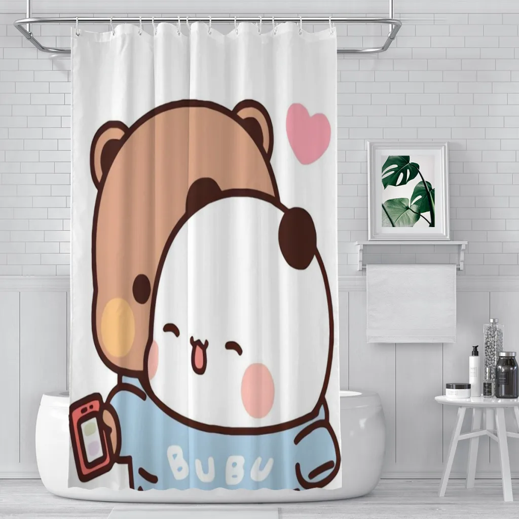 

Modern 3D Printing Panda Bear Hug Bubu Dudu Shower Curtain Landscape Bath Curtain With Hooks for Bathroom waterproof scenery