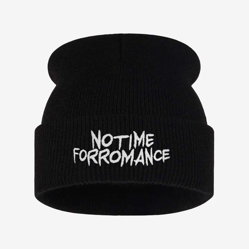NO TIME FOR ROMANCE Text Knit Cuffed Beanie, Stylish Elastic Adult Hat, Ideal for Street Event Holiday Celebration Casual Outing