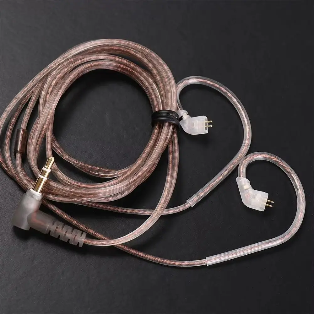 Oxygen-Free Copper Twisted Earphone Cable 125cm High-Purity Copper 2Pin Earphone Cable Transparent Black Ear-Winding Design