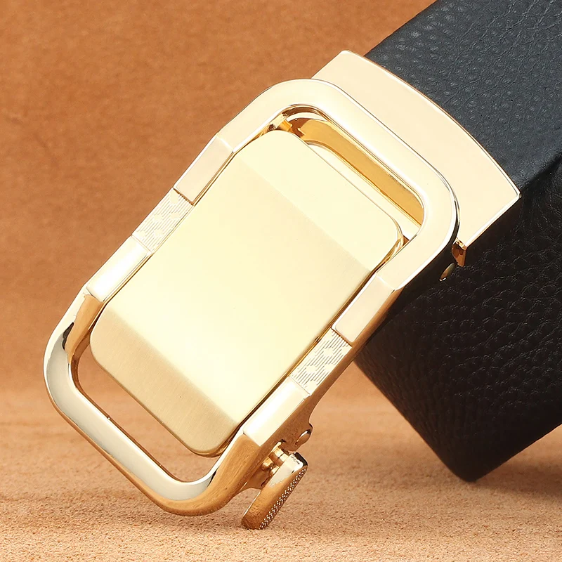 Cinto masculino clássico brilhante fivela automática designer de luxo alta qualidade couro genuíno jovens comércio cintura