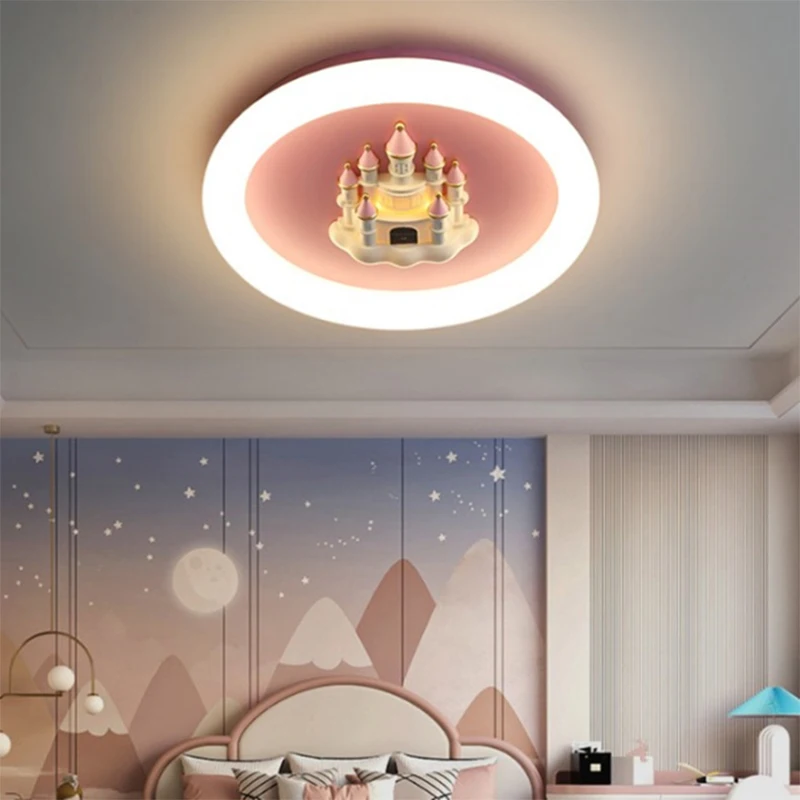 Kids Room Ceiling Light Girl Bedroom Light Creative Cartoon Pink Girl Heart Castle Crown Light Girl Princess Room Light