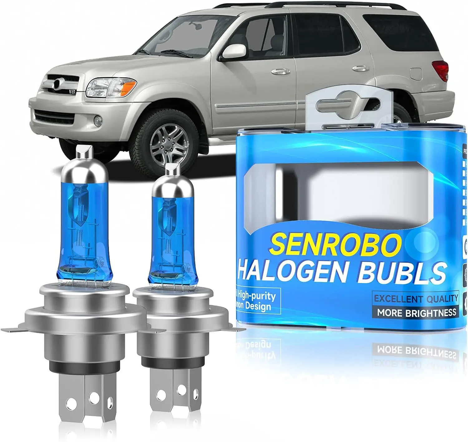 

Галогенные лампы для фар H4, подходящие для Toyota Sequoia 2001-2007, 9003/HB2, сменная лампа дальнего и ближнего света, супер яркая