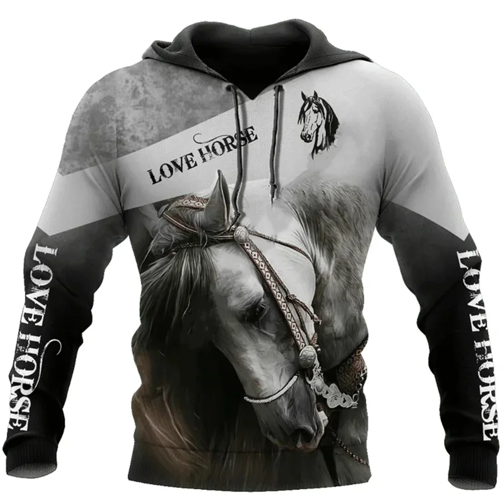 Ropa Deportiva de manga larga con estampado 3D de caballo divertido, Sudadera con capucha informal para salir, ropa de calle de otoño, nueva moda,