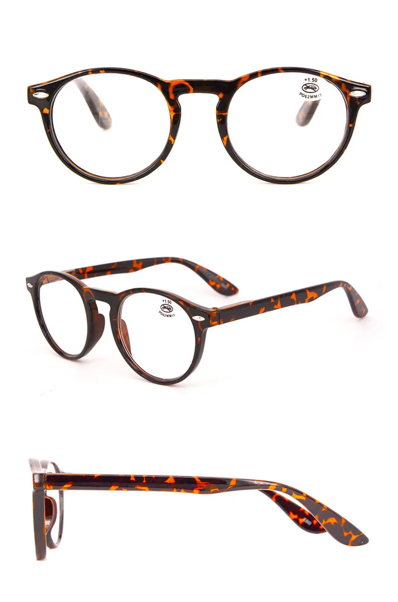 Frauen Männer Leopardenmuster Lesebrille 0 ~ + 4,0 Runde Rahmen zum Lesen Weibliche Mode Vintage Klare Brillen – Detail 5