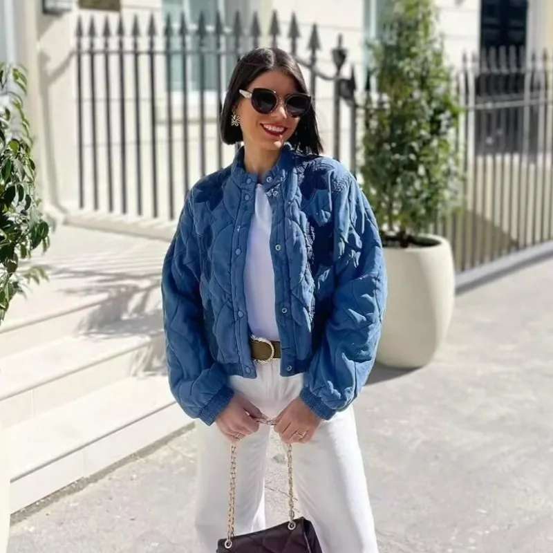 

2025 Winter Women's Stand Collar Cotton Coat New Fashion Single Breasted Long Sleeve Embroidered Jacket Vantage Casual Outerwear