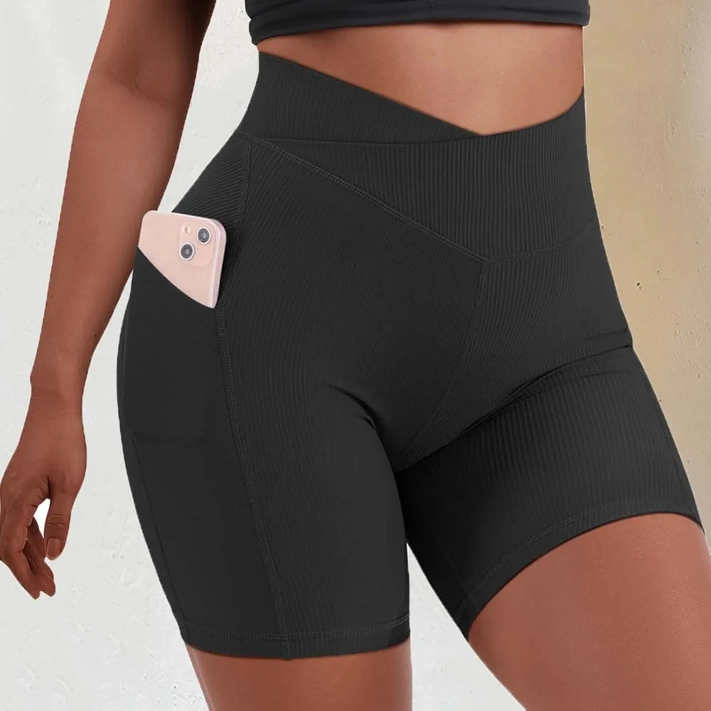 Crossover Workout Gym Shorts Women Yoga Shorts Women Fitness Leggings Scrunch Butt Booty Shorts Seamless Short High Waist Shorts