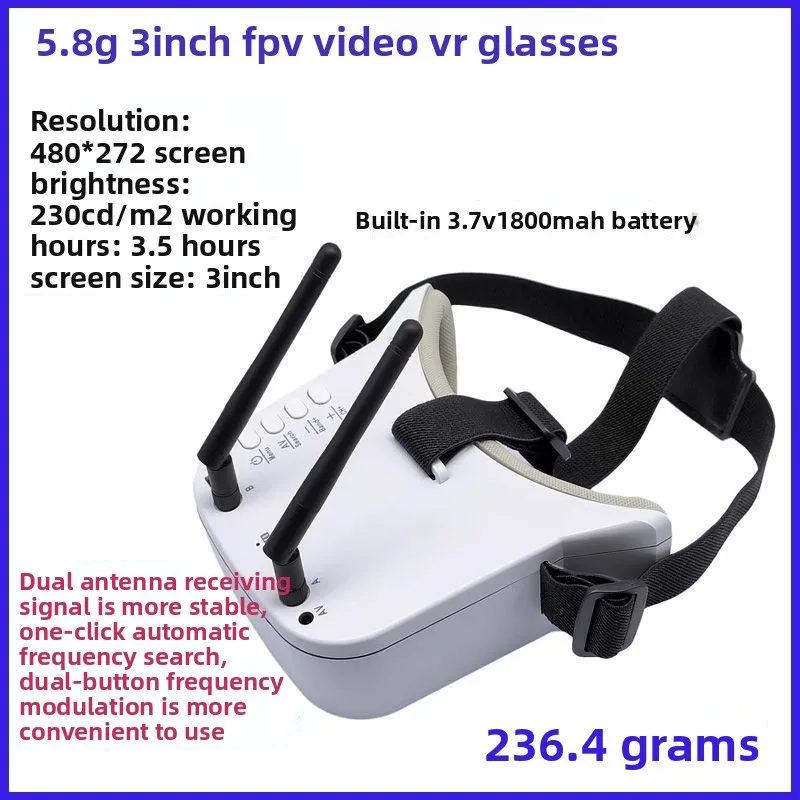 5.8G FPV Video Goggles 3 Inch Screen Dual Antenna Receiver Built‑in 1800mAh Battery Head‑mounted VR Glasses For Drone