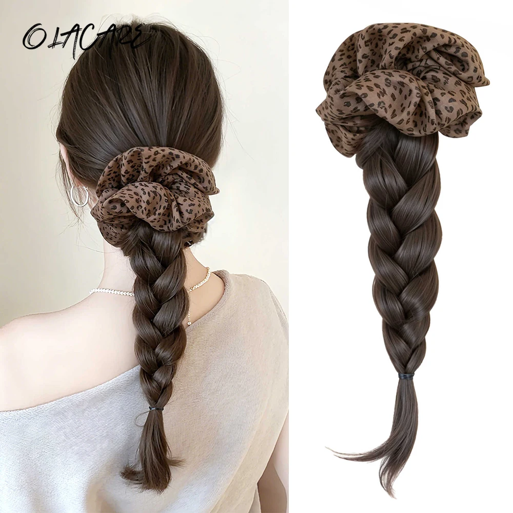 OLACARE Synthetic Claw Clip On Braided Ponytail Extension Handmade Braids Pony Tails for Women Adds Hair Volume Black Brown