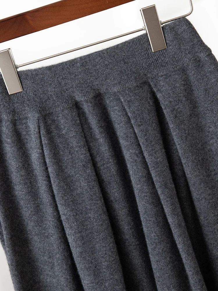 ANGEL Women's Autumn Winter Skirts 100% Merino Wool Soft Casual Cashmere Knitted Sweater Pleaded Skirt Fashion Ladies Clothing