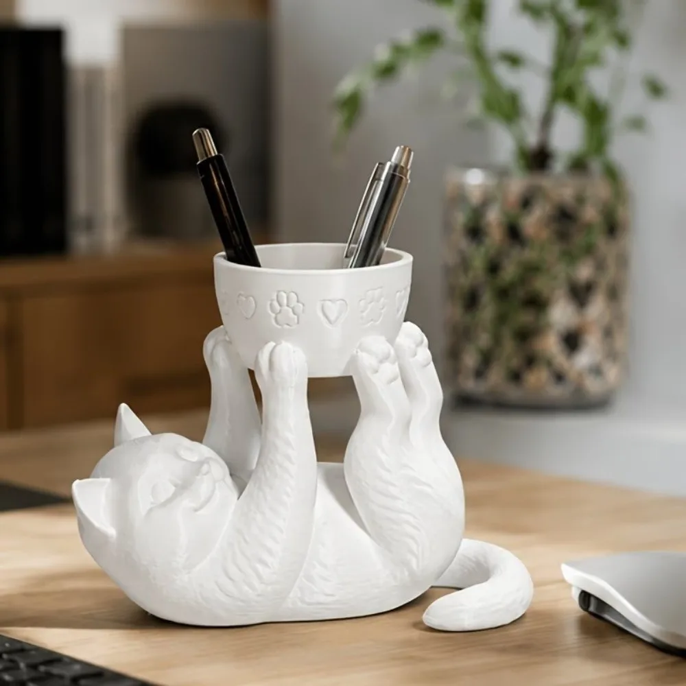 Modern 3D Printed Reclining Cat Planter Irregular Shape Plastic Cat Plant Pot Lightweight Creative Desktop Planter Office