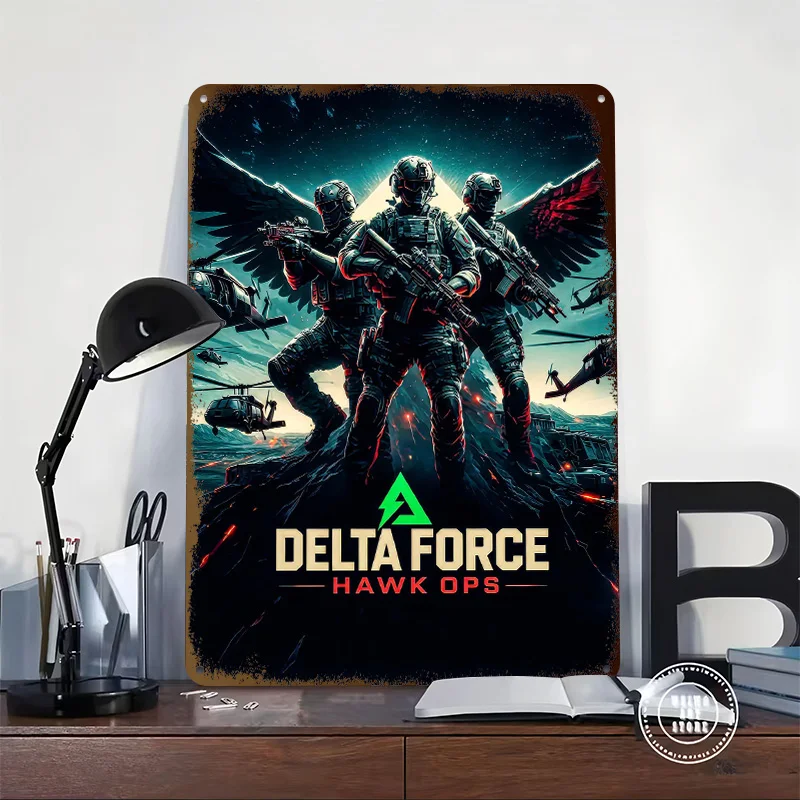 Delta Force Hawk Ops Game Art Metal Poster Customized Wall Art Retro Vintage Metal Signs for Man Cave Home Decor Living Room