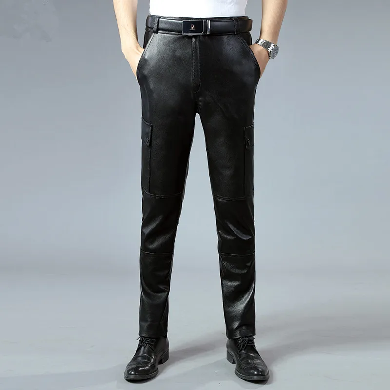 

Men's Motorcycle Cargo Pants, Autumn and Winter Cowskin Pants, Goatskin, Casual Slimming, New Cycling Leather Pants