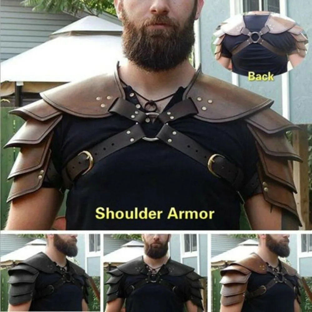 Rivet Medieval Shoulder Armor New Double Shouldered Adjustable Viking Costume Leather 5-layer Gladiator Clothing Role Playing