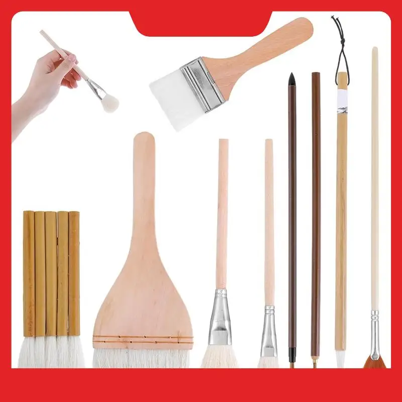 

9 Pcs Pottery Glaze Brushes Wood Brushes Art Paintbrush Sets Different Shapes Glaze Brushes For Students Artist