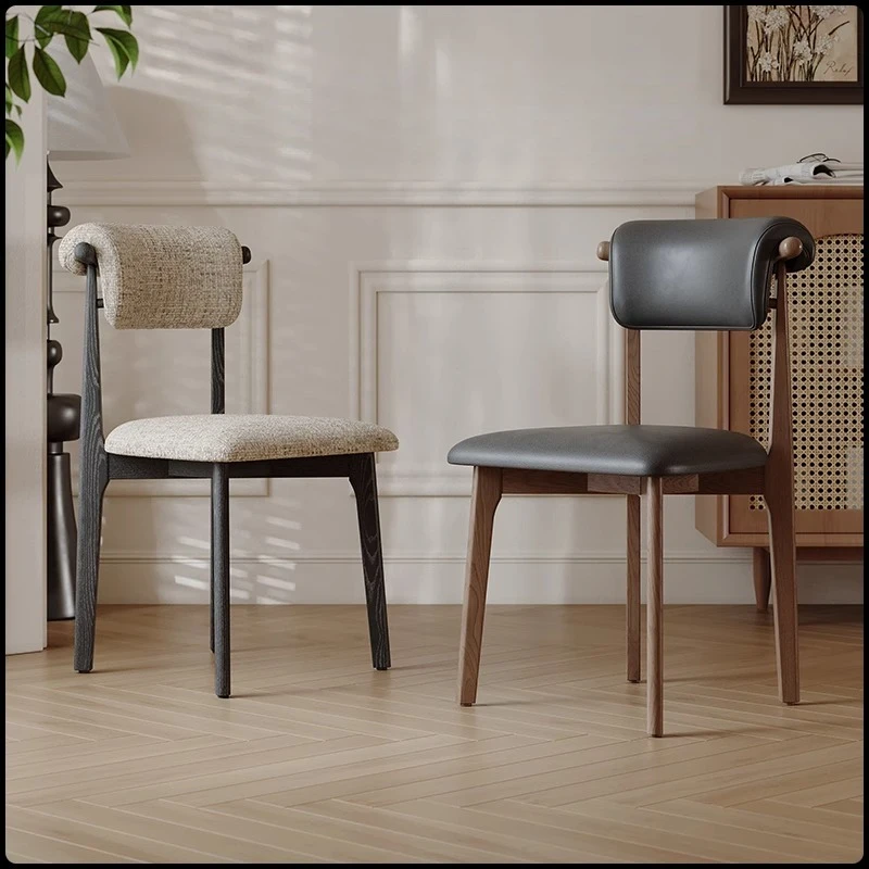 Scandinavian Solid Wood Dining Chair Modern Minimalist Design Raw Wood Cream Tones Seat for Home Kitchen Cafe Furniture