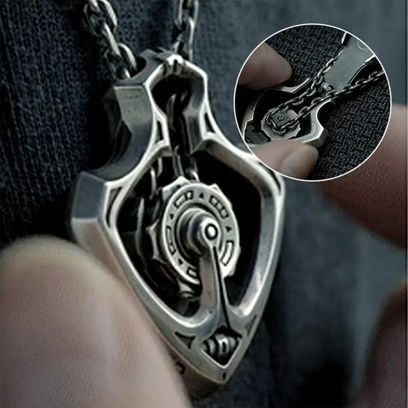 Unisex Necklace Retro Punk Style Mechanical Rotating Gear Pendant Retro Thick Chain Gift for Vintage Lovers Neck Jewelry