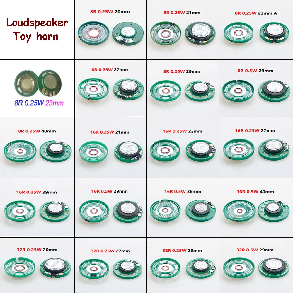 2 sztuki 8Ohm 0.25W 0.5W 8/16/32Ohm głośnik tubowy 8R 16R 32R 20mm 21mm 23mm 27mm 29mm 36mm średnica 40mm głośnik
