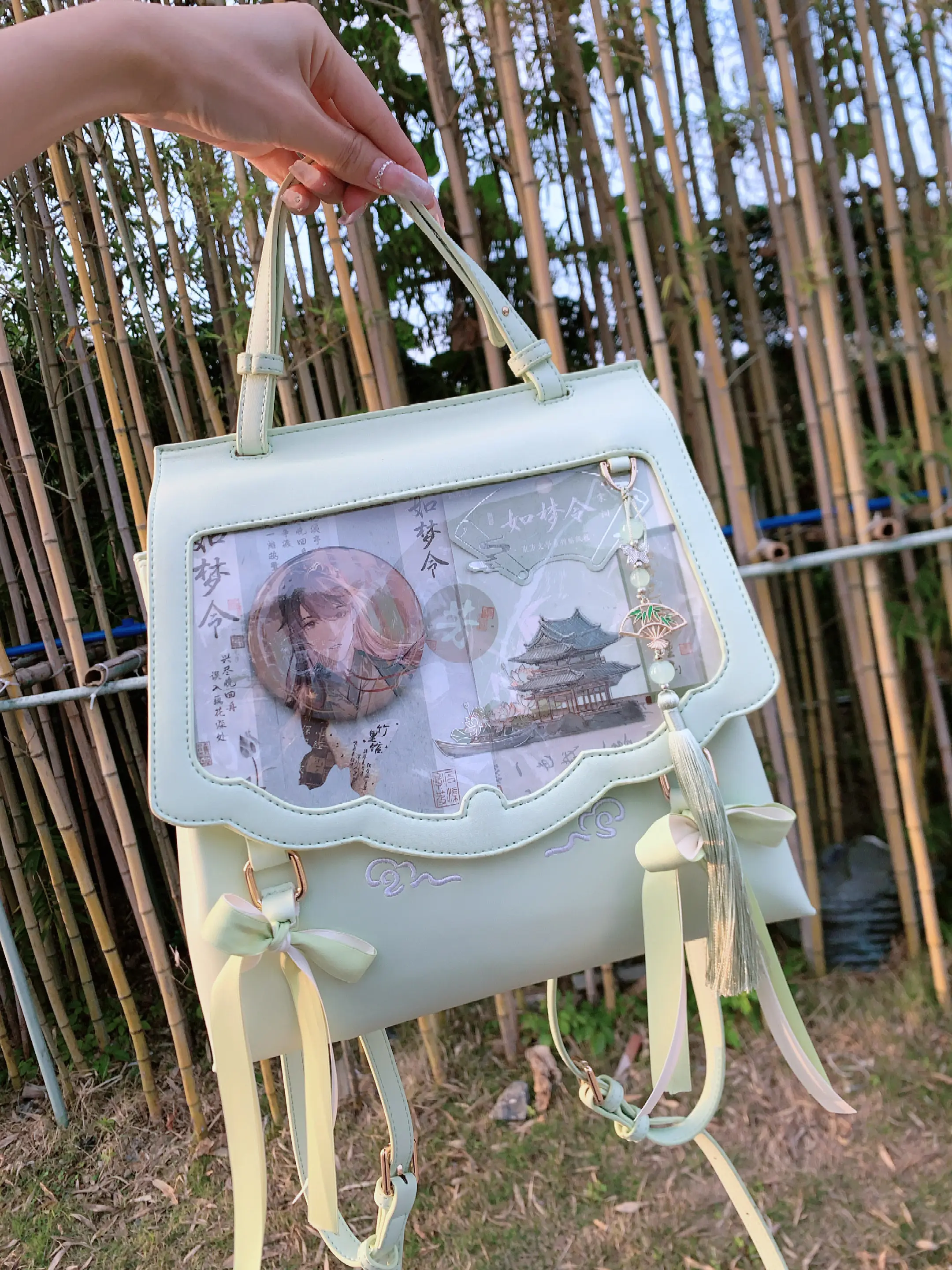 Original Antique Double Shoulder Lta Bag Elegant New Chinese Hanfu Horse Dress Antique Pain Lolita Bow Girl Backpack for Women - view 3