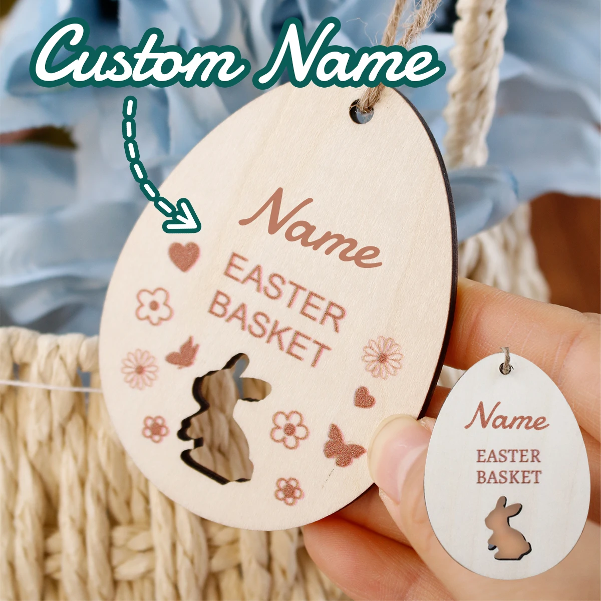 Custom Name Sign, Easter Hanging Decor, Basket Filler Ornament Gift, Bunny Egg Tag For Home Party, Table And Door Accent