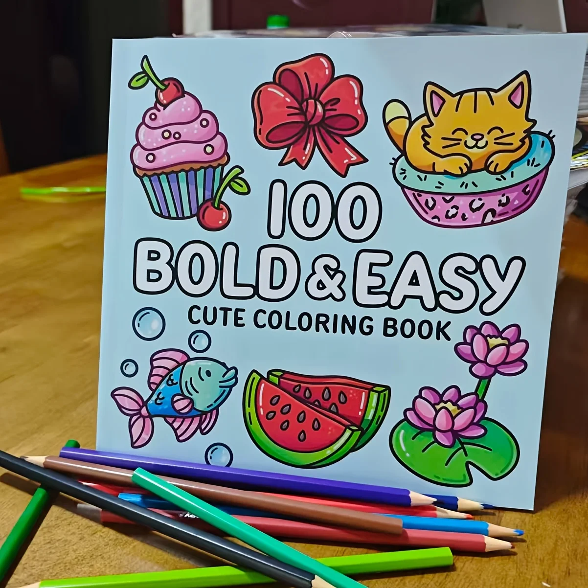 

100 Bold Coloring Book: Simple, Easy, and Large Print Designs for for Adults, Flowers, Food, and More