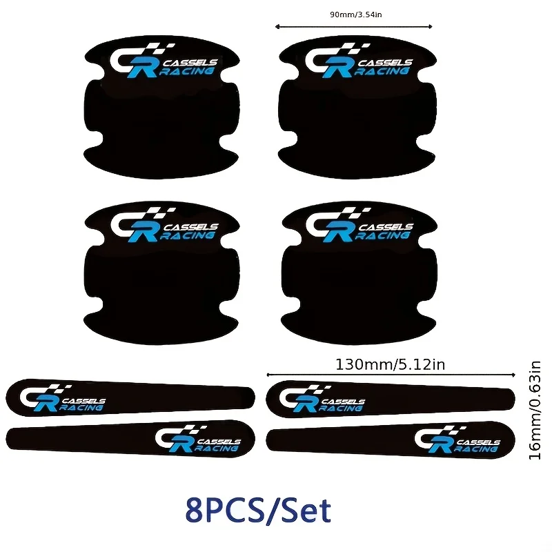 8Pcs/Set CR Racing Door Handle & Cup Stickers, Anti-Scratch Car Decals
