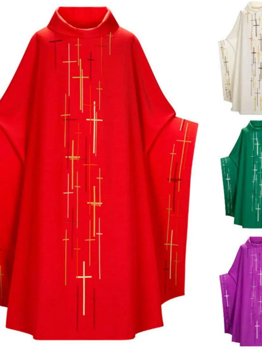 

Мужской длинный халат на Хэллоуин 2023, воротник-стойка, принт, крест, летучая мышь, сценический костюм, женское платье из полиэстера в стиле ретро