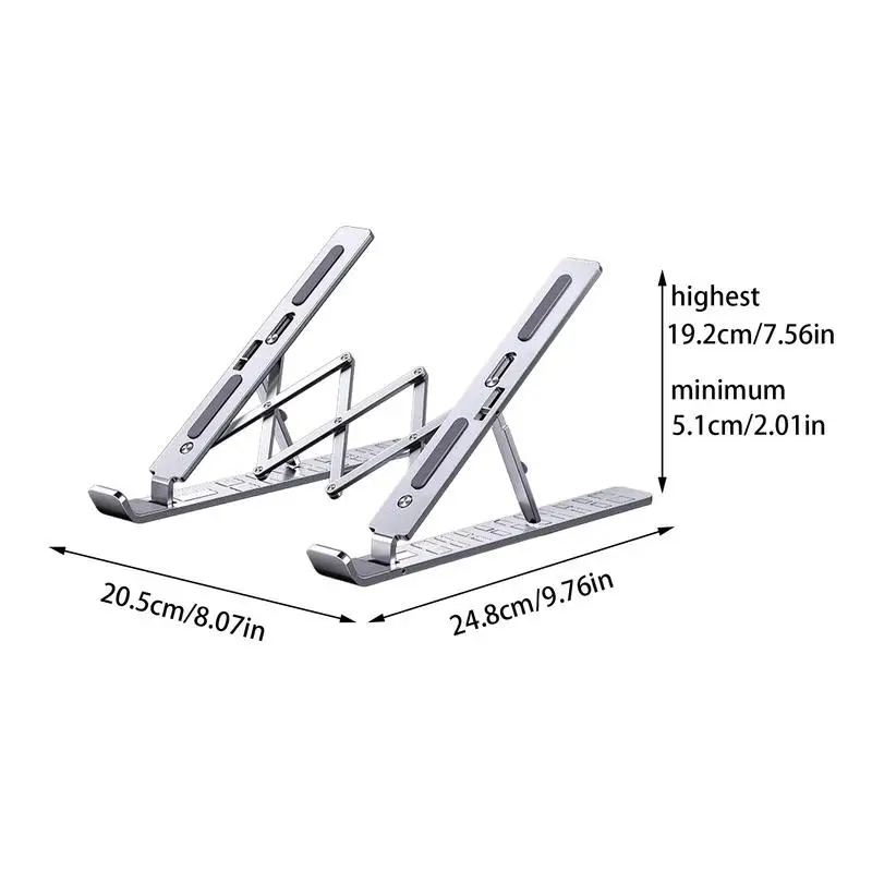 Desktop Notebook Stand Holder, Folding Cooling Riser, Altura ajustável, Alumínio, Fit for Laptop, Notebook