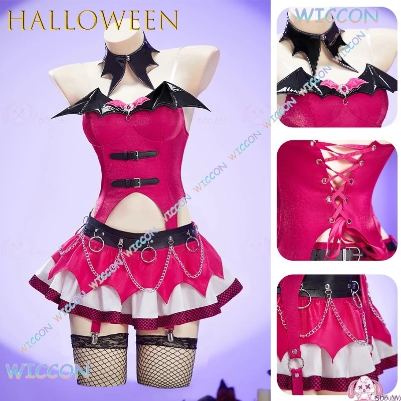 

Rose Red Vampire Idol Mini Dress Cosplay Costume Anime Game Character Outfit Bat Halloween Sexy Jirai Kei Christmas Kawaii Cos