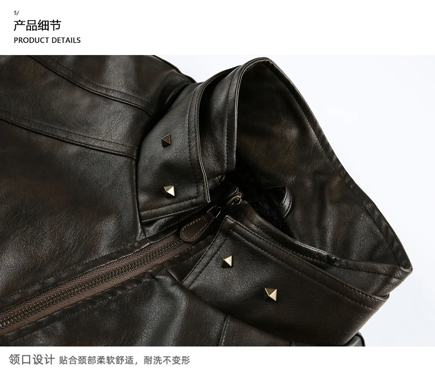 النمط الأمريكي الرجعية بولي Leather الجلود الوقوف طوق سترات الرجال النساء 2025 شتاء جديد الاتجاه الدافئة سترات سترة جيب الديكور تانك القمم #2