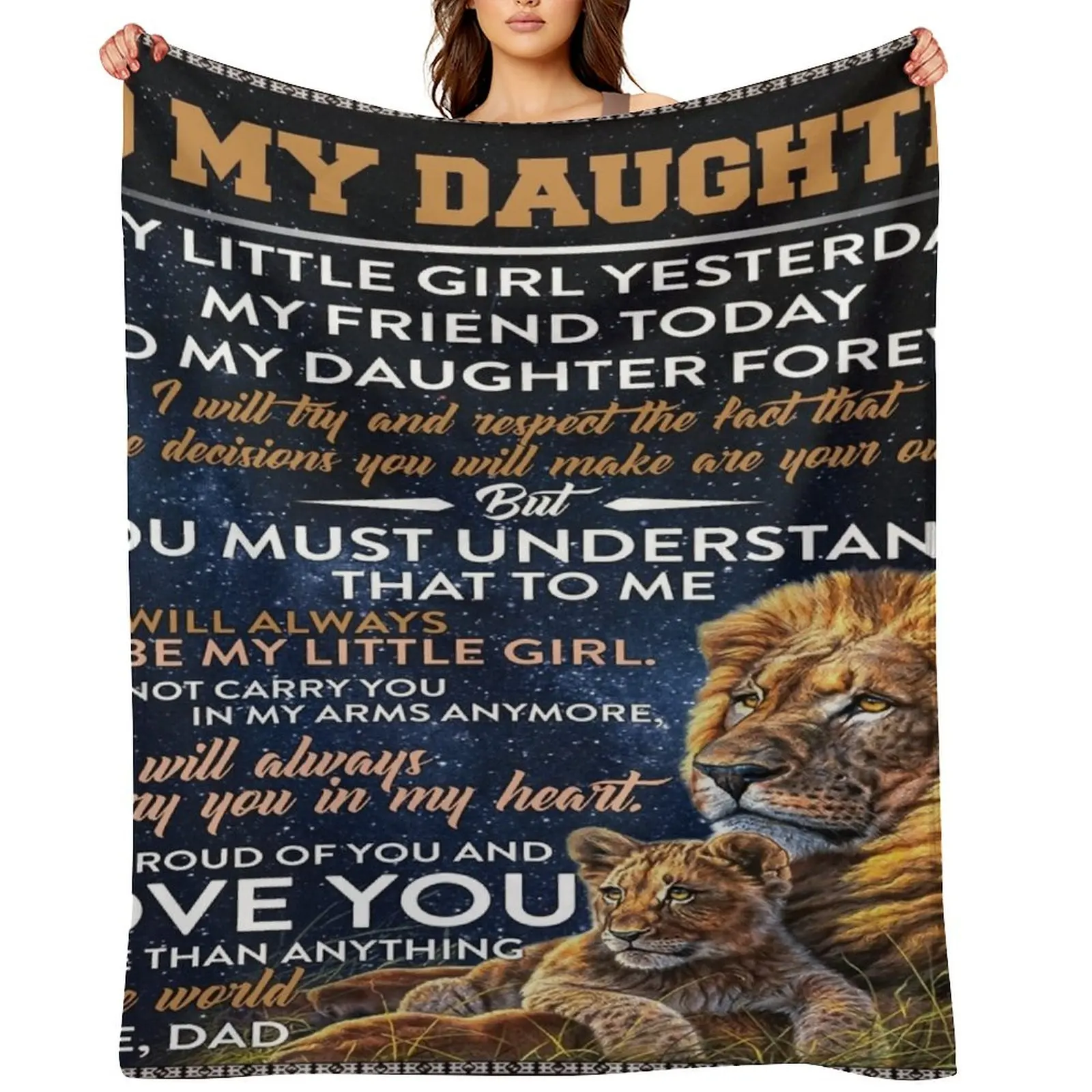 to my daughter from dad - Lion dad to daughter Throw Blanket Custom Cute Plaid Summer Beddings Extra Large Throw Blankets