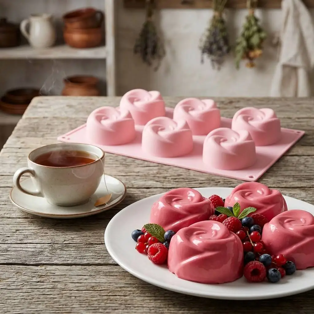 Food Grade 6-Cavity Rose Flower Silicone Mold BPA Free Non-stick Floral Baking Pan for Cakes Jelly Pudding Handmade Soap Moulds view 2