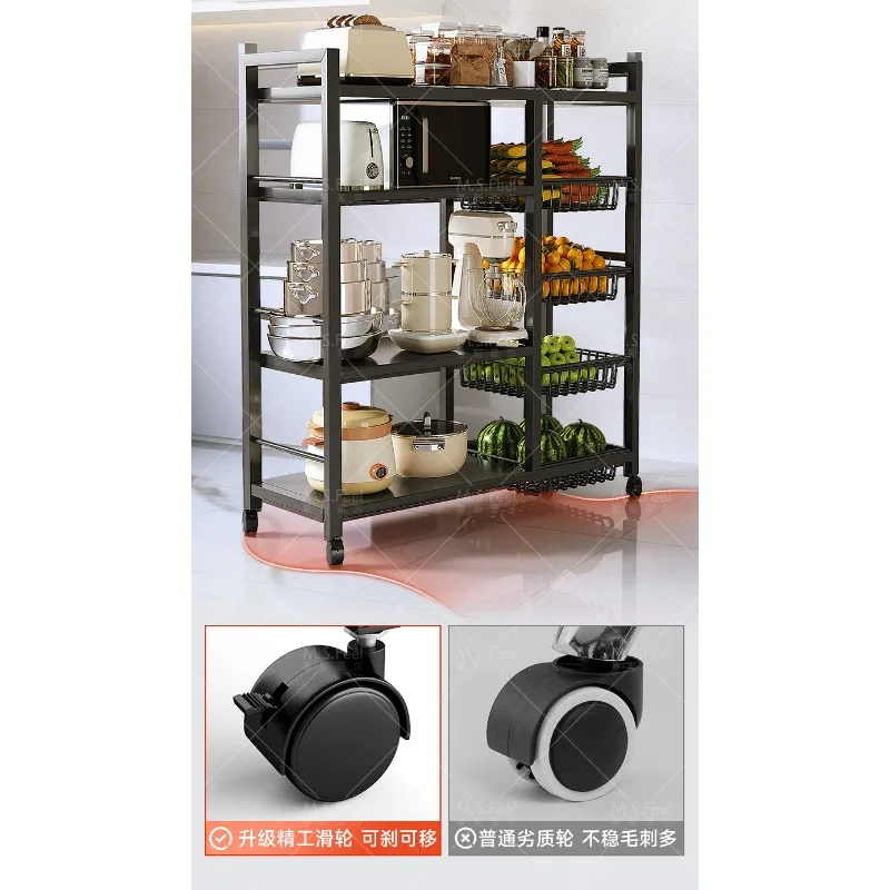 Mobile Kitchen Storage Shelving Unit 4 Tier Metal Frame With Pull Out Baskets Rolling Cart For Vegetable Fruit Pantry Organizer