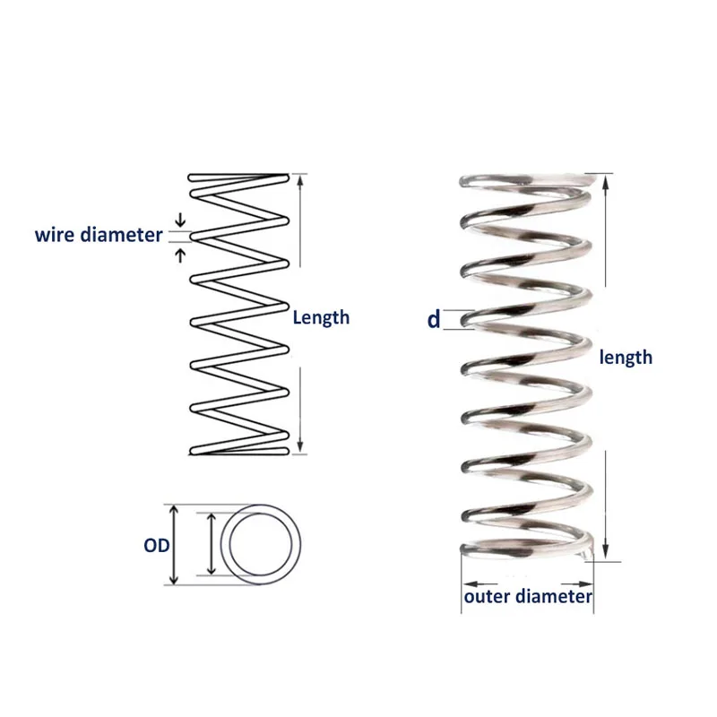 10Pcs 304 Stainless Steel Compression Spring Micro Small Return Springs Wire Diameter 0.2mm 0.3mm OD 1.5~7mm L5-50mm