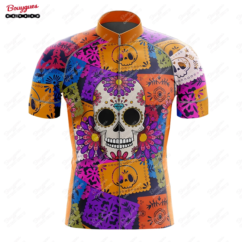 17 SKULL Cycling Jersey Men Bike Top MTB Bicycle Shirt Mountain Road Riding Clothing Short Sleeve Summer Cyclist biking Blouse