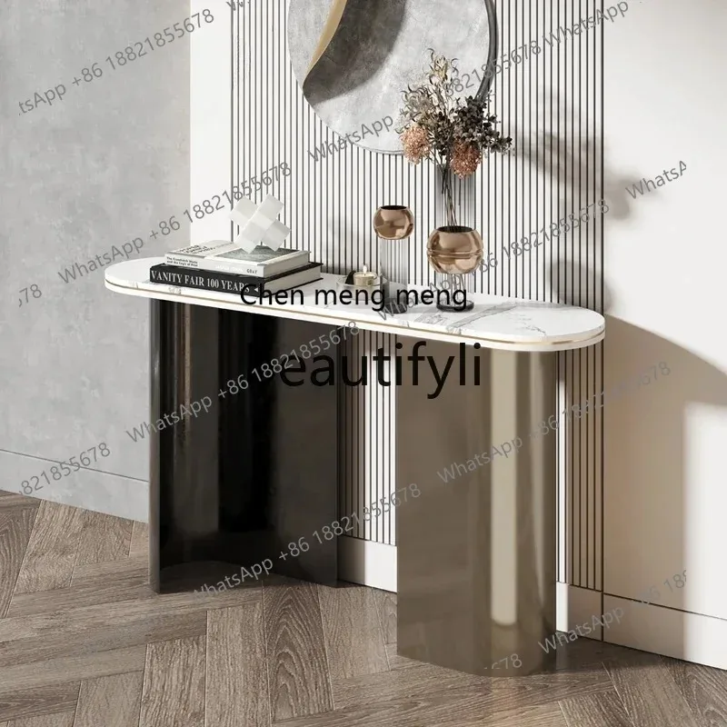 ss8617 Light luxury rock slab stainless steel entrance cabinet case desk entrance corridor end view desk