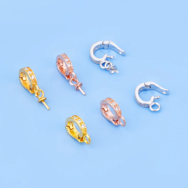 Micro-inlaid zircon can open pendant buckle diy pearl necklace pendant jewelry sticky bead mechanical buckle